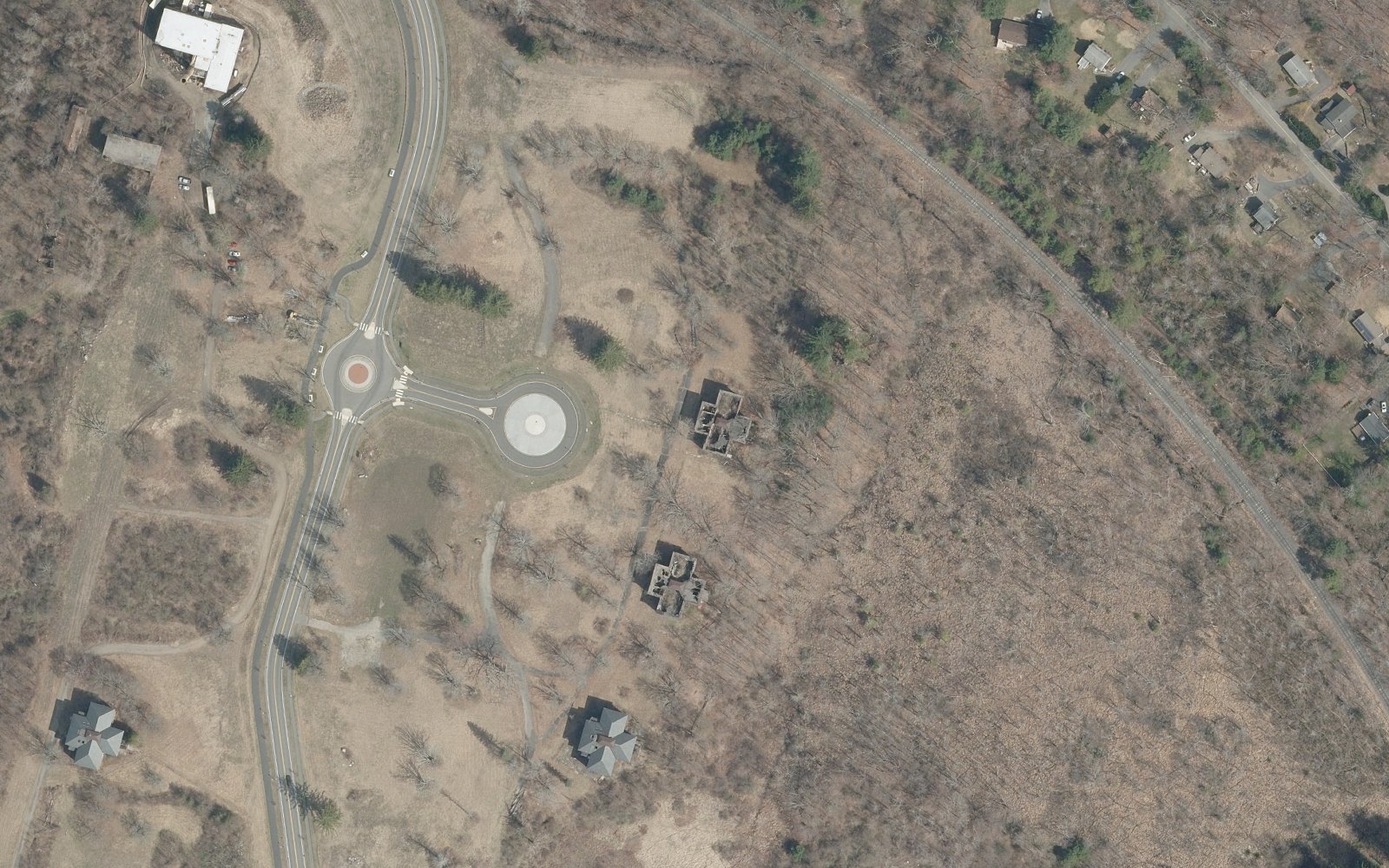 Spring 2025 aerial view of the Industrial Road vicinity at Carriage Grove